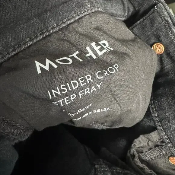 MOTHER Denim Insider Crop Step Fray Black Guilty Racer Jeans High Rise Sz 32 - Picture 13 of 16